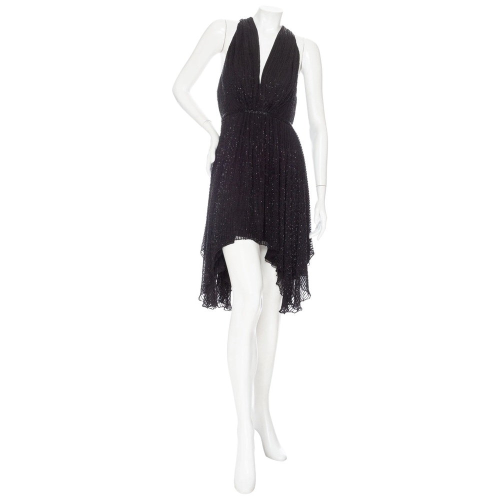 Saint Laurent Black Silk Chiffon Beaded Handkerchief Halter Dress